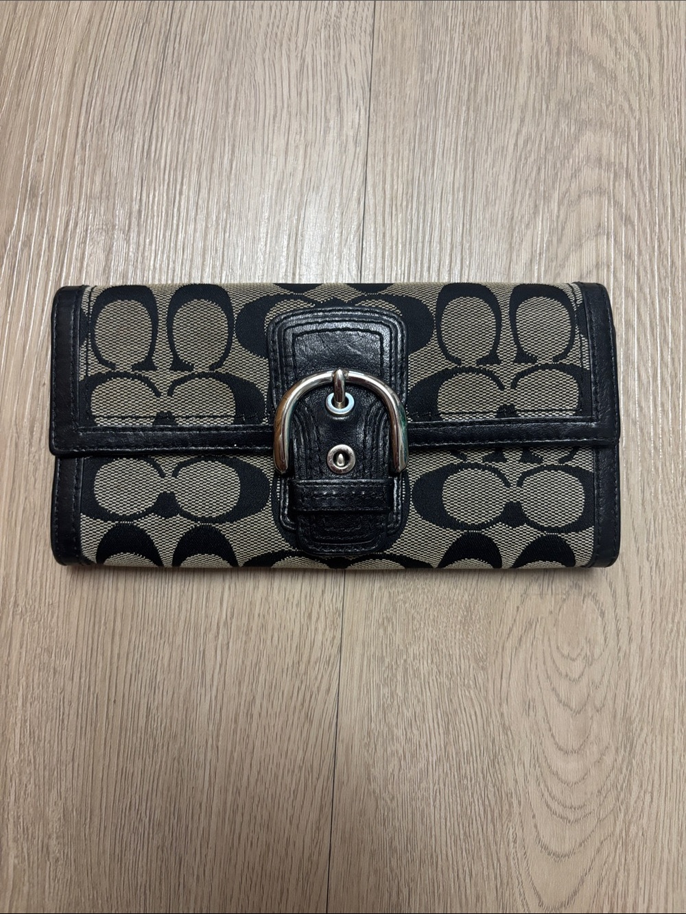 Coach Black Signature Canvas Wallet with Buckle Accent